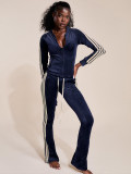 Stripe Patchwork Zipper Two Piece Pants Set CH-25067