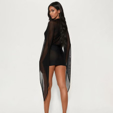 Long Sleeve V Neck Mesh Bodysuit+Skirt 2 Piece Set GDSF-J25ST422