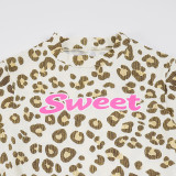 Leopard Letter Print Long Sleeve Tops Two Piece Shorts Set GPKJ-MJS45786