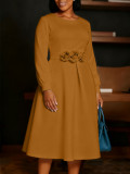 Plus Size Solid Color Flower Big Swing Midi Dress BGN-365
