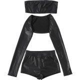 Long Sleeve Solid Color Two Piece Shorts Set DLSF-K25S87081