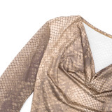 Snake Print Long Sleeve Tops Two Piece Skirts Set GSZM-Q25ST381
