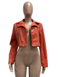 Zipper PU Leather Solid Color Jackets CM-9541