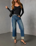 Hot Drill Washed Straight Jeans GYAN-89328