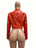Zipper PU Leather Solid Color Jackets CM-9541