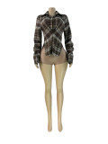 Long Sleeve V Neck Plaid Print Shirt CH-25070