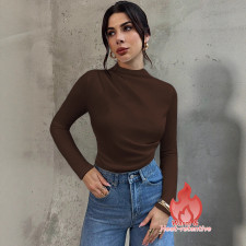 Solid Color Half-high Collar Pleated Tops GZJF-2649