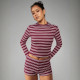 Stripe Patchwork Long Sleeve Two Piece Shorts Set MDF-5537