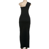 Slash Shoulder Ruched Patchwork Maxi Dress GSLF-K25D86620