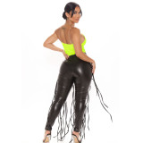 Casual Tie Up PU Leather Pants GYOM-K8707