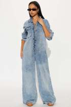 Fashion Denim Long Sleeve Flare Jumpsuit LX-8607