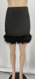 Fur Patchwork Solid Color Skirt GYOM-8858