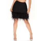 Fur Patchwork Solid Color Skirt GYOM-8858