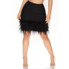 Fur Patchwork Solid Color Skirt GYOM-8858