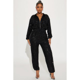 Long Sleeve Zipper Sequin Jumpsuit GYOM-8931