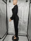 Long Sleeve Zipper Sequin Jumpsuit GYOM-8931