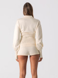 Solid Color Lapel Two Piece Shorts Set GQNF-Y00304SM