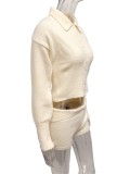Solid Color Lapel Two Piece Shorts Set GQNF-Y00304SM