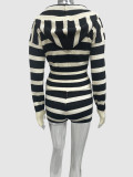 Long Sleeve Stripe Contrast Color Shorts Suit GQNF-Y00364SM