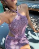 Backless Halterneck Knits Top Two Piece Skirts Set GQNF-F00129SM