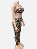 Leopard Print Wrap Chest Sling Two Piece Pants Set GQNF-Y00347SC