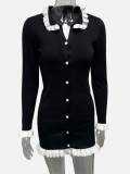 Color Block Long Sleeve Knits Mini Dress GQNF-Y00413DM