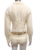 Solid Color Lapel Two Piece Shorts Set GQNF-Y00304SM