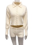 Solid Color Lapel Two Piece Shorts Set GQNF-Y00304SM