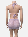 Backless Halterneck Knits Top Two Piece Skirts Set GQNF-F00129SM
