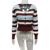V Neck Contrast Color Knits Coats GQNF-Y00280CM