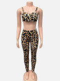 Leopard Print Wrap Chest Sling Two Piece Pants Set GQNF-Y00347SC