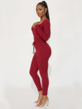 Solid Color Long Sleeve Tie Up 2 Piece Pants Set GQNF-Y00391SC