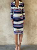 Stripe Contrast Color Knits Midi Dress GQNF-Y00303DM