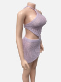 Backless Halterneck Knits Top Two Piece Skirts Set GQNF-F00129SM