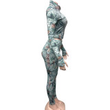Zipper Print Long Sleeve Tops Pants 2 Piece Set GQNF-Y00263SC