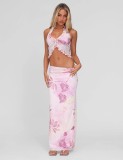 Ruched Print Ruffles Tops Two Piece Skirts Set GQNF-Y00111SC