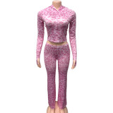 Fashion Print Zipper Two Piece Pants Set GQNF-Y00257SC