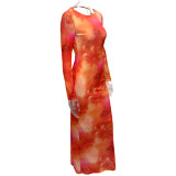 Print Long Sleeve Backless Maxi Dress GQNF-Y00216DC