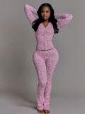Fashion Print Zipper Two Piece Pants Set GQNF-Y00257SC