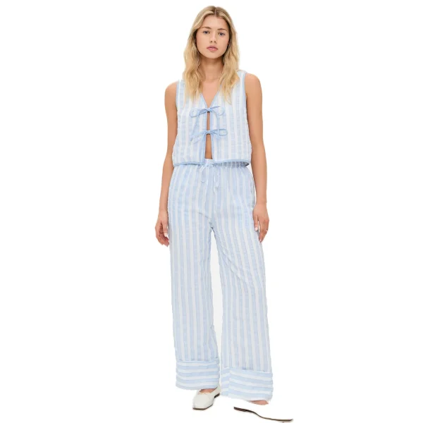 Sleeveless Bow-tie Stripes Two Piece Pants Set GQNF-Y00261SD