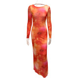 Print Long Sleeve Backless Maxi Dress GQNF-Y00216DC