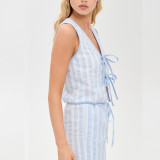 Sleeveless Bow-tie Stripes Two Piece Pants Set GQNF-Y00261SD