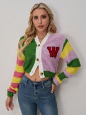 Color Block Letter Print Short Coats GQNF-F00038T