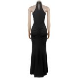 Fitted Sequin Velour Slit Maxi Dress BY-7602