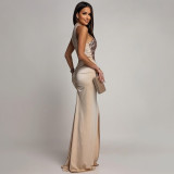 Sleeveless Sequin Backless Split Maxi Dress CYA-902198