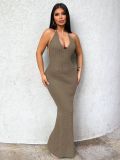 Halterneck Knits Backless Maxi Dress GQNF-Y00048DM