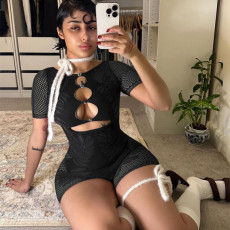 Hollow Out Short Sleeve Knits Romper GQNF-F00014Q