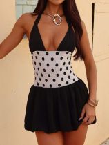 Polka Dot Print Patchwork Sling Mini Dress GQNF-Y00108DC