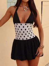 Polka Dot Print Patchwork Sling Mini Dress GQNF-Y00108DC