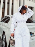 Fashion Zipper Hooded Sport Soiid Color Jumpsuit SFY-818